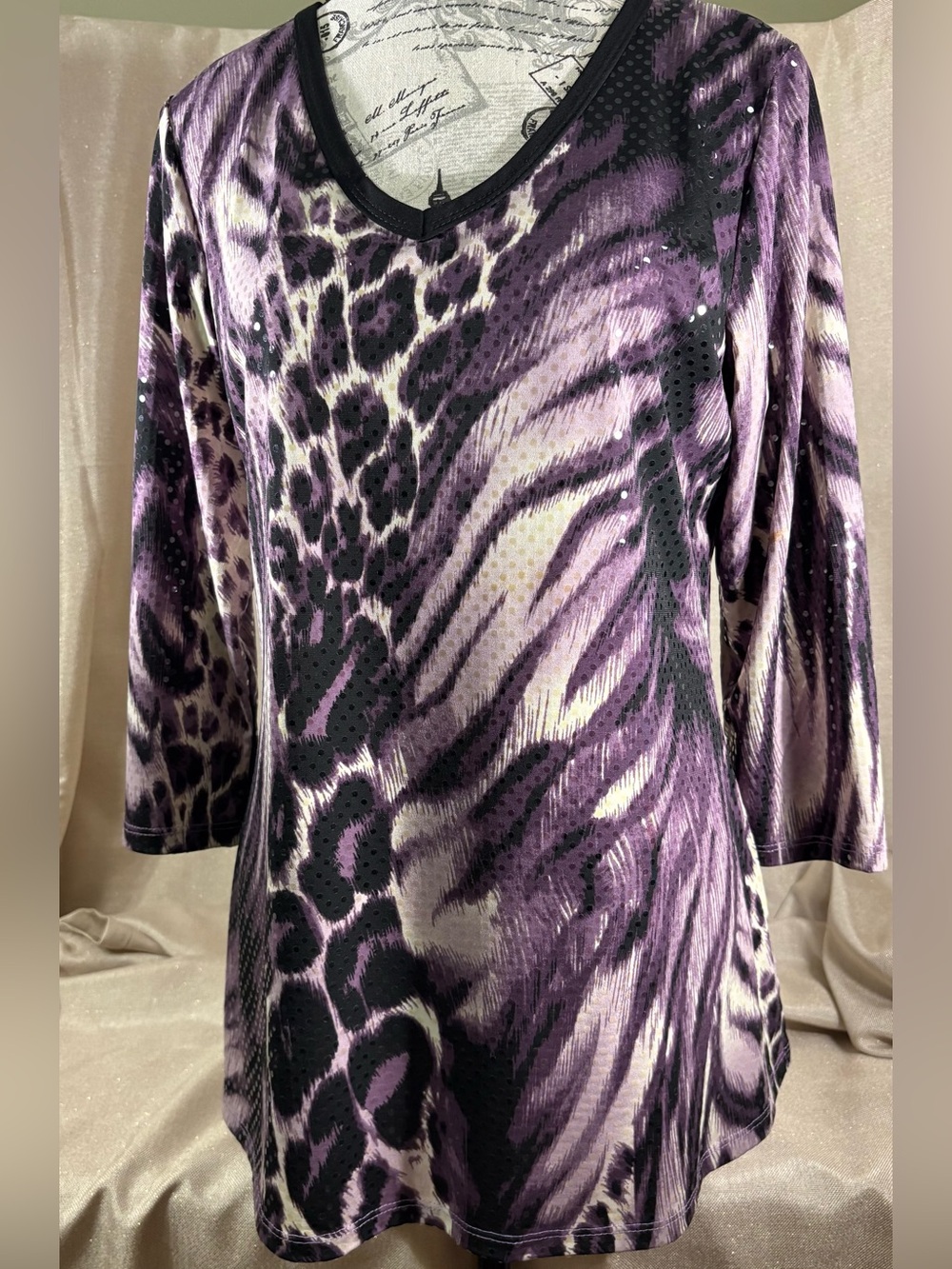 Susan Graver Purple Animal-Print V-Neck Tunic - Picture 2 of 6
